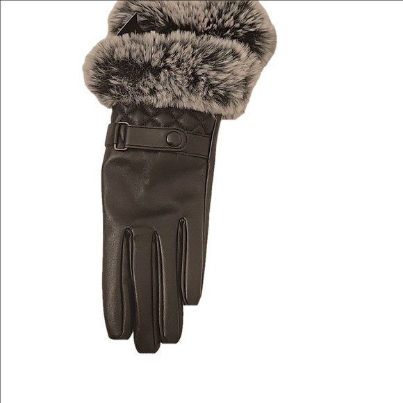 Black Vegan Leather Gloves M/L - Picture 3 of 5